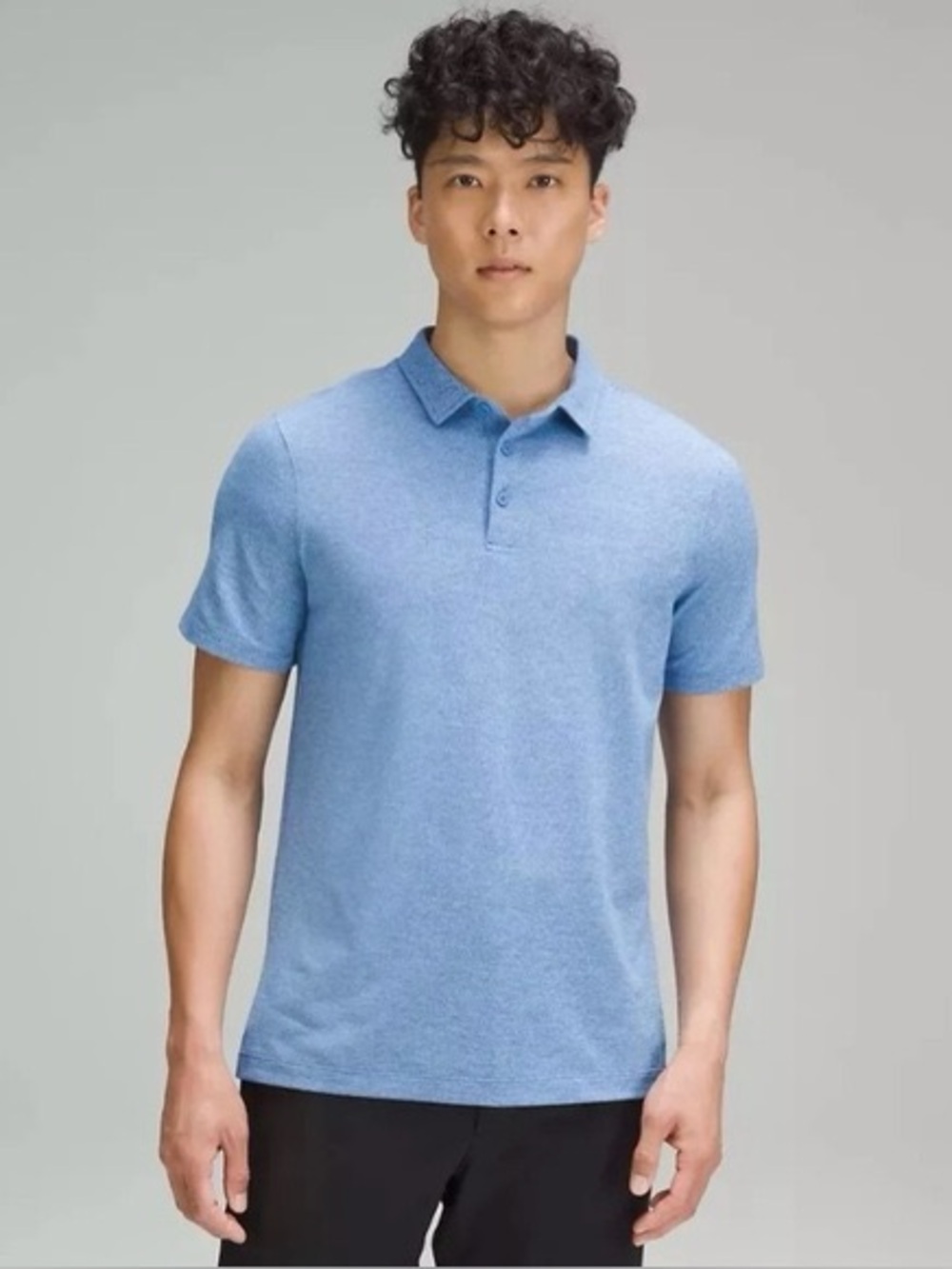 Lululemon Men’s Evolution Short-Sleeve Polo in Heathered Blue, Pique Fabric